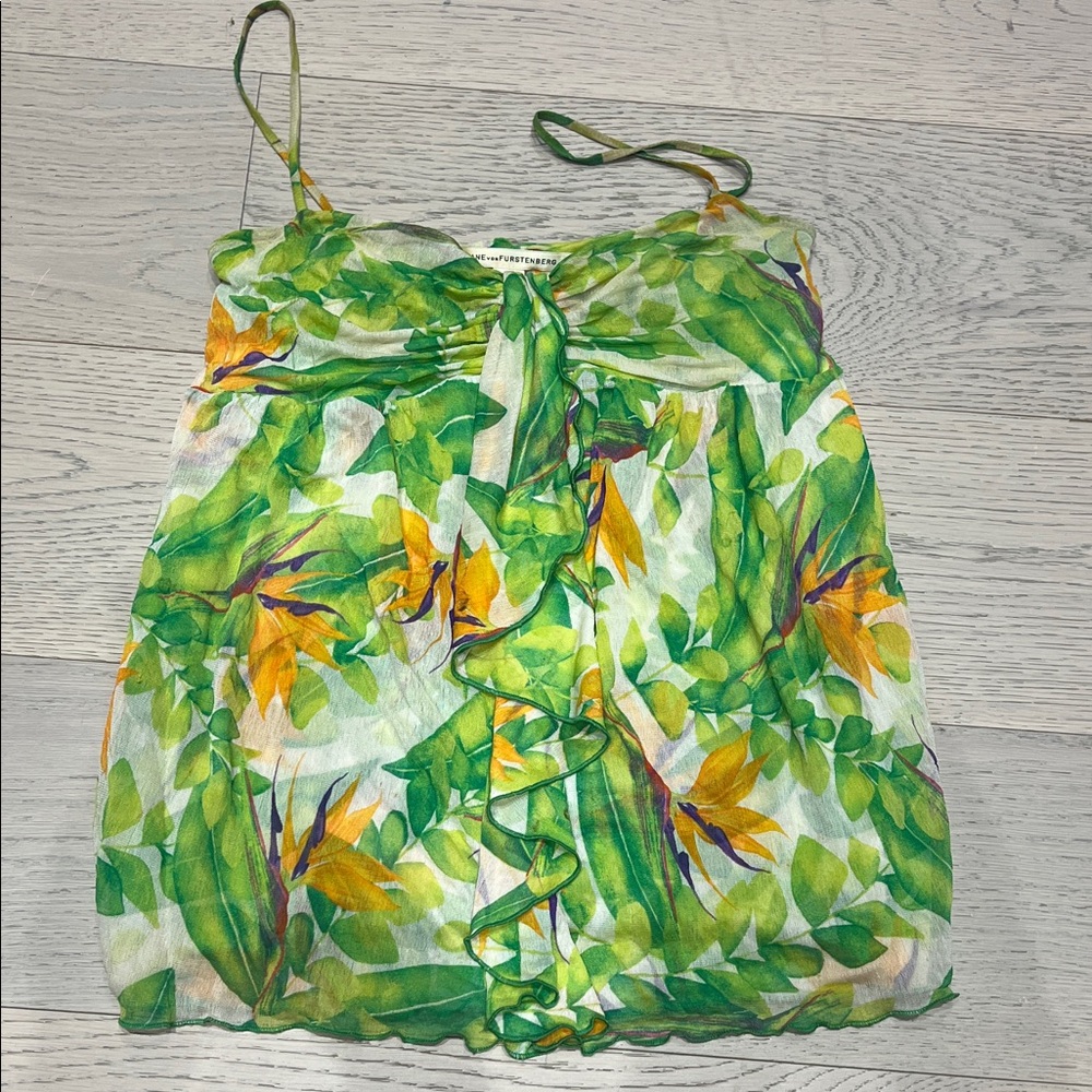 Diane Von Furstenberg Green and Yellow Floral Top